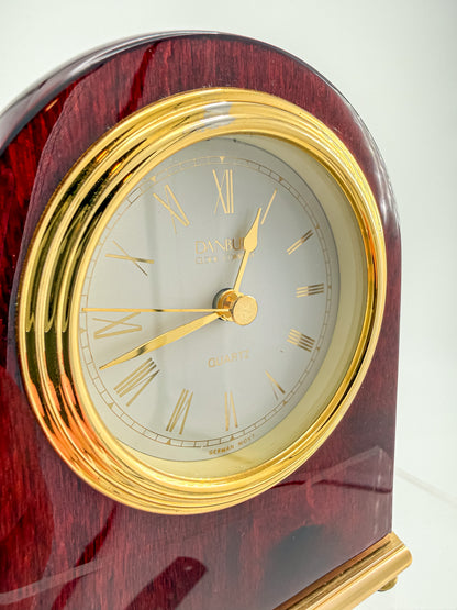 Vintage Danbury Mahogany Arch Desk Clock — Quartz, Gold-Tone Brass Base