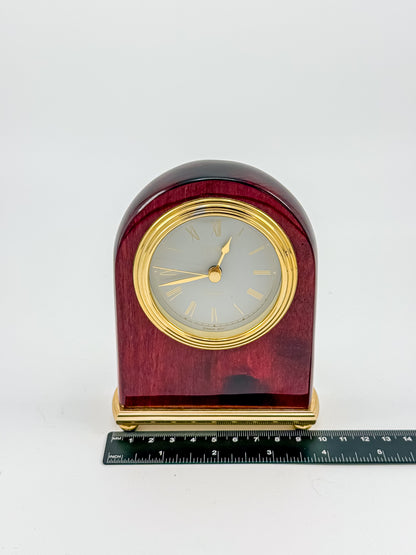 Vintage Danbury Mahogany Arch Desk Clock — Quartz, Gold-Tone Brass Base