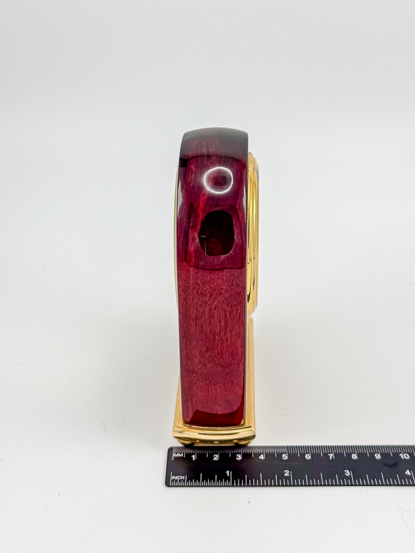 Vintage Danbury Mahogany Arch Desk Clock — Quartz, Gold-Tone Brass Base