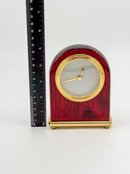 Vintage Danbury Mahogany Arch Desk Clock — Quartz, Gold-Tone Brass Base
