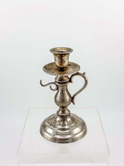 Pewter Repro Works 1995 Colonial Style Handled Chamberstick Candleholder