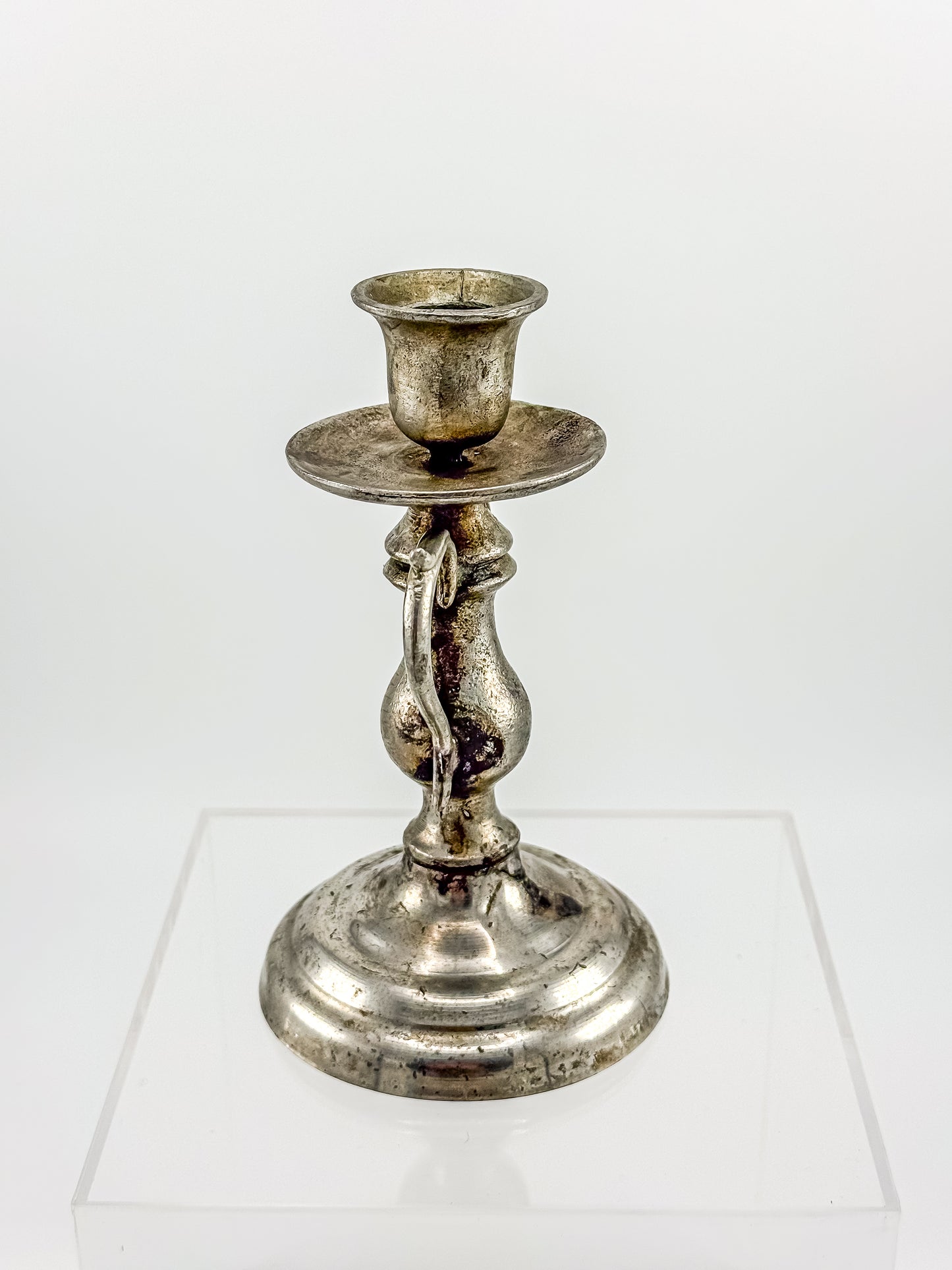 Pewter Repro Works 1995 Colonial Style Handled Chamberstick Candleholder