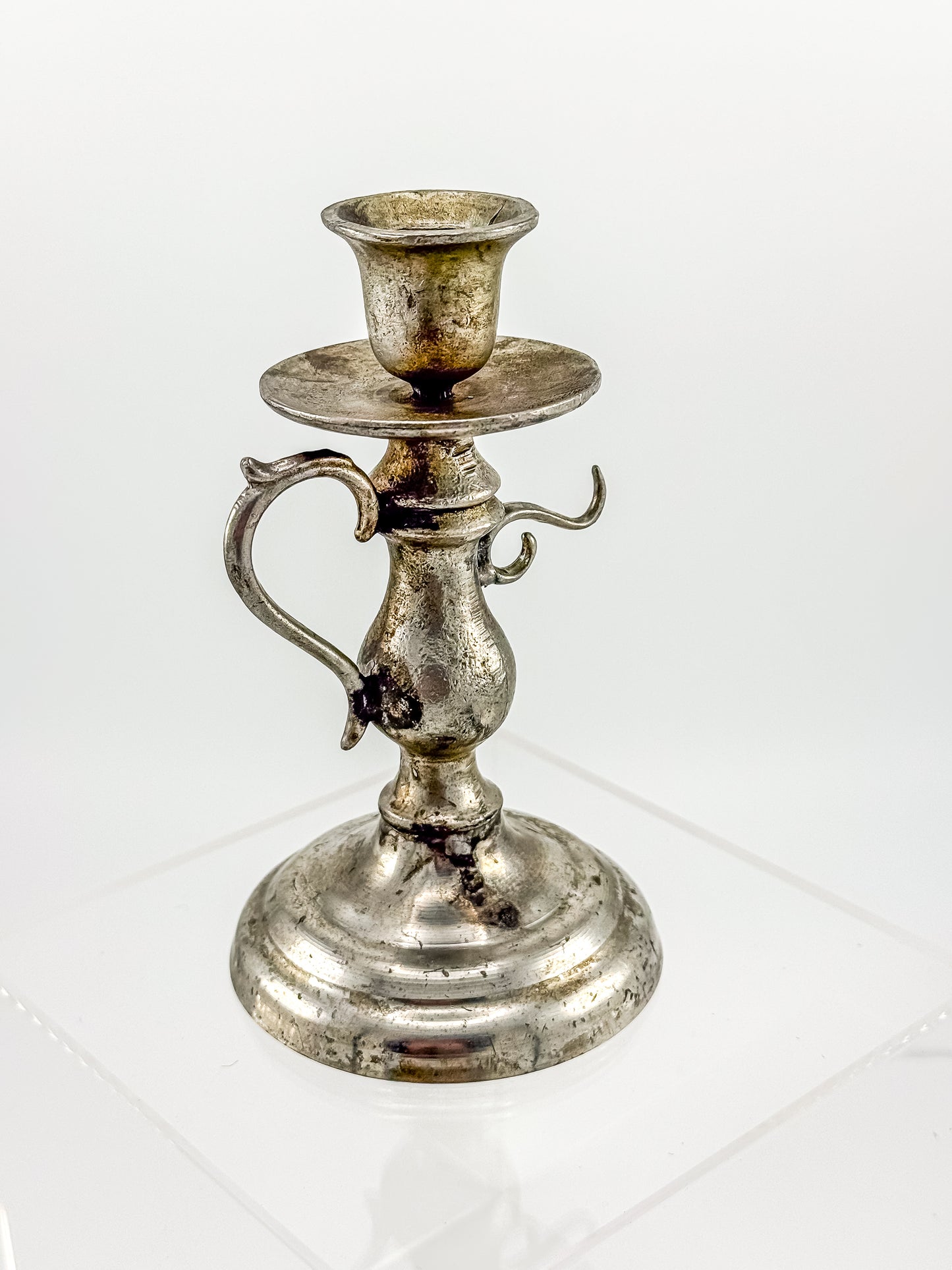 Pewter Repro Works 1995 Colonial Style Handled Chamberstick Candleholder