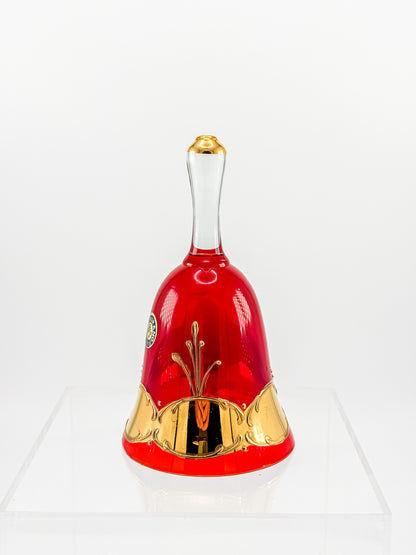 Murano Glass Bell – Ruby Red with 24K Gold & Hand-Painted Enamel Floral