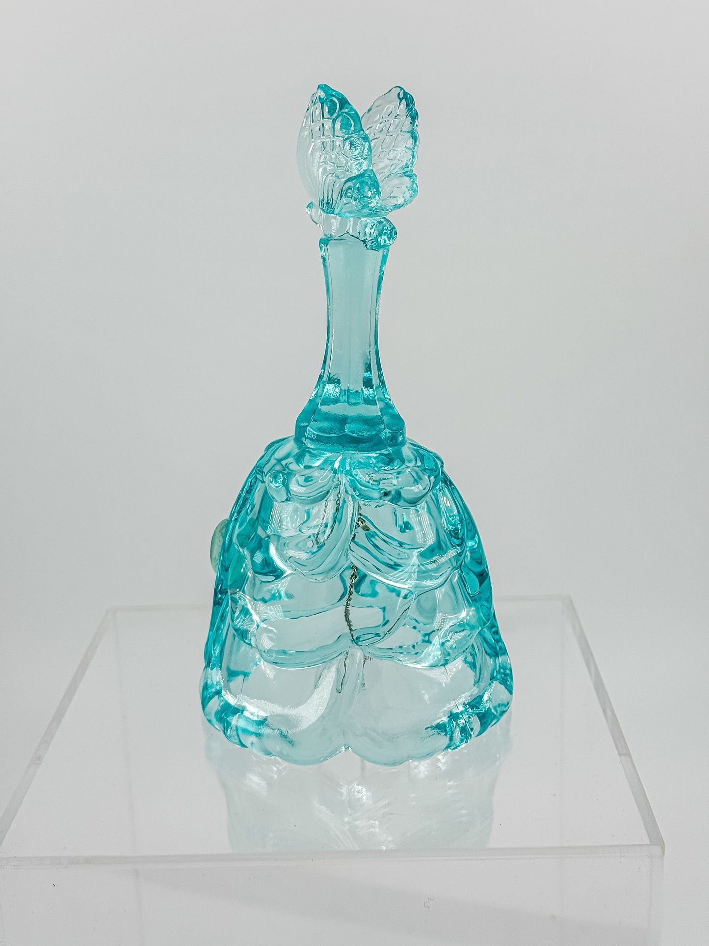 Fenton Art Glass Aqua Butterfly Bell — Handmade in USA