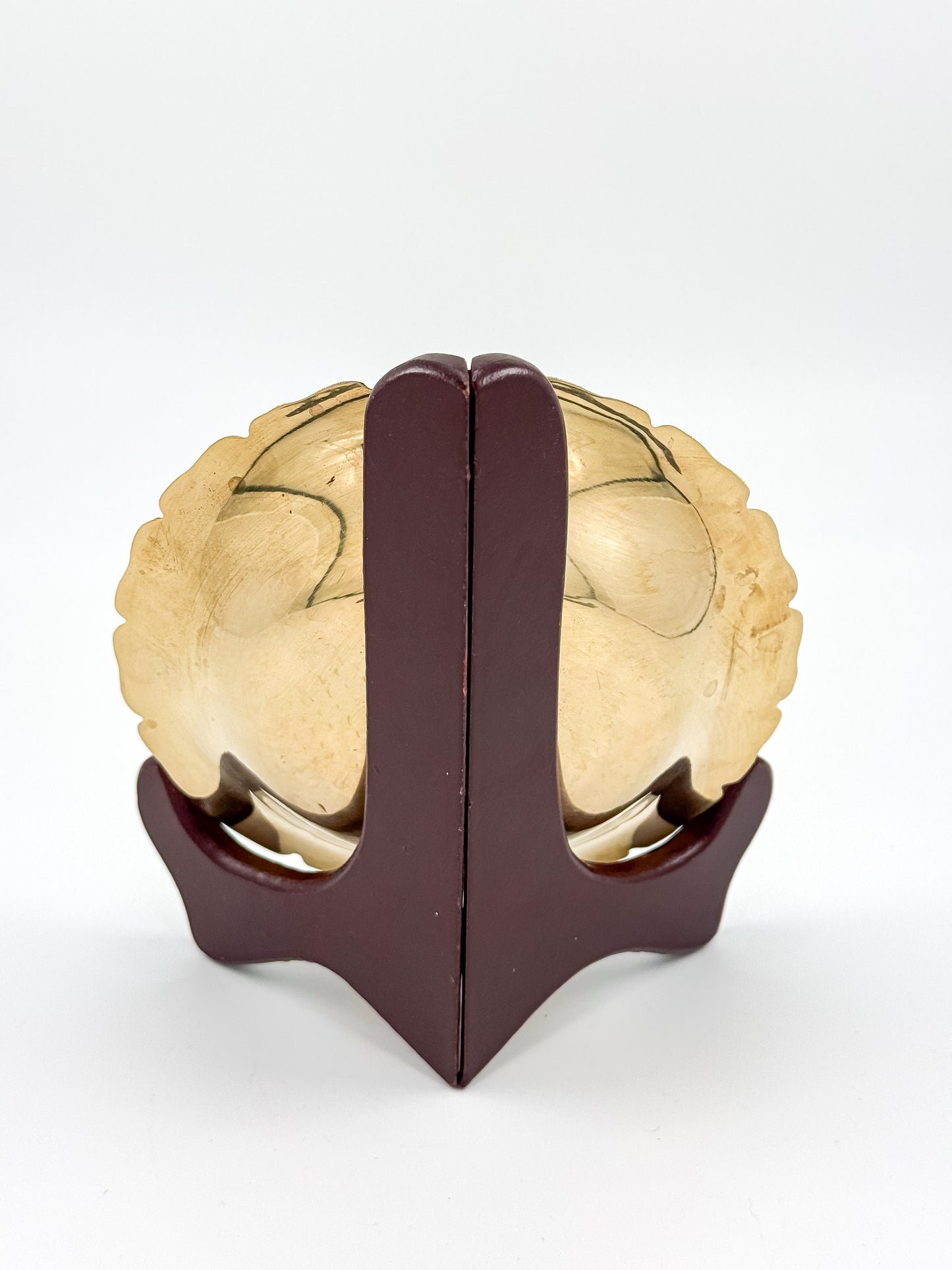Floral Enameled Brass Plate with Scalloped Edge