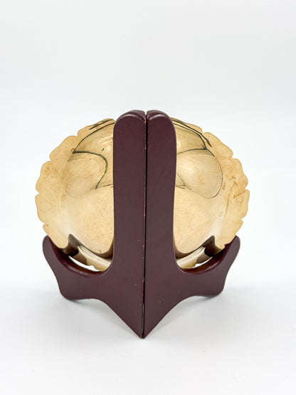 Floral Enameled Brass Plate with Scalloped Edge