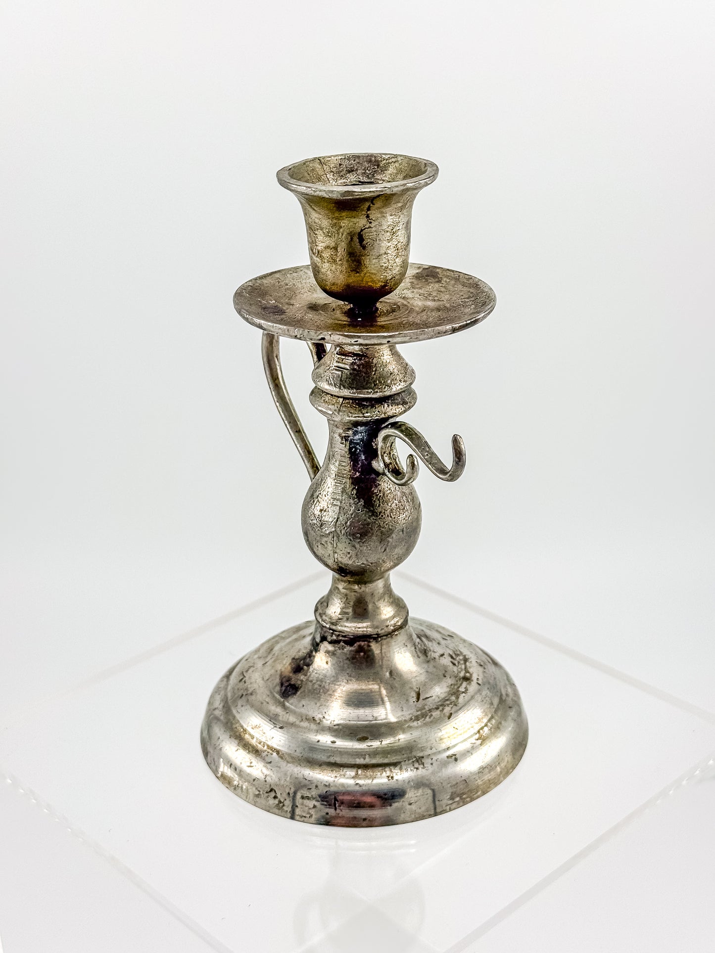 Pewter Repro Works 1995 Colonial Style Handled Chamberstick Candleholder