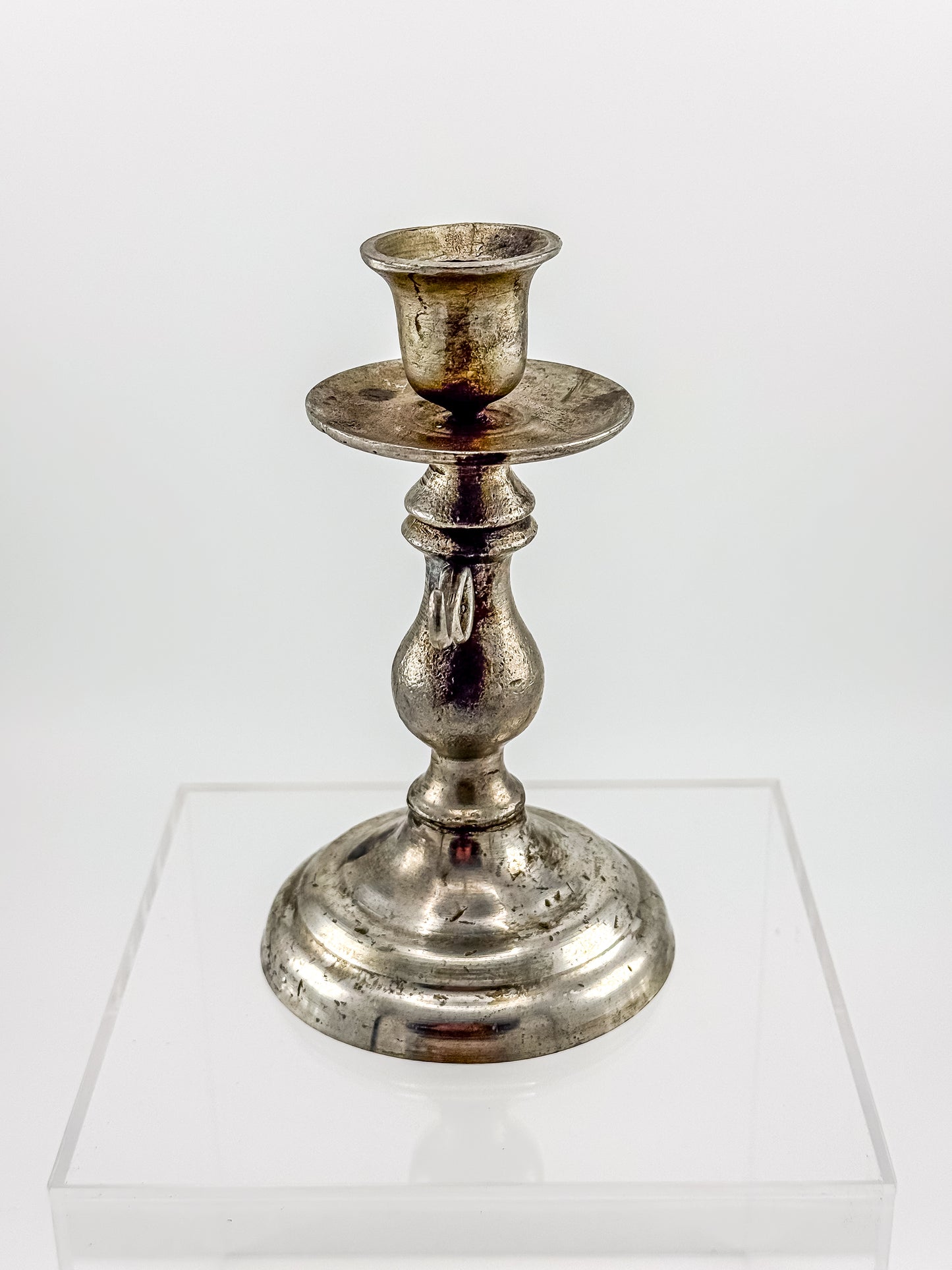 Pewter Repro Works 1995 Colonial Style Handled Chamberstick Candleholder