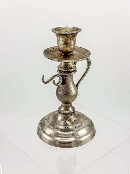 Pewter Repro Works 1995 Colonial Style Handled Chamberstick Candleholder