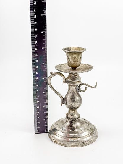 Pewter Repro Works 1995 Colonial Style Handled Chamberstick Candleholder