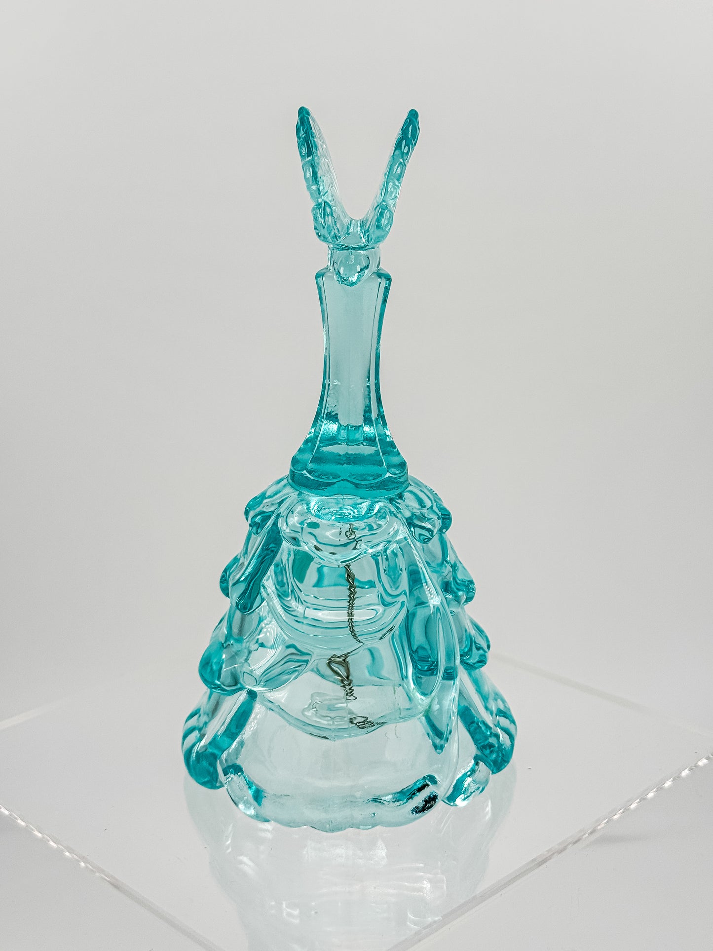 Fenton Art Glass Aqua Butterfly Bell — Handmade in USA