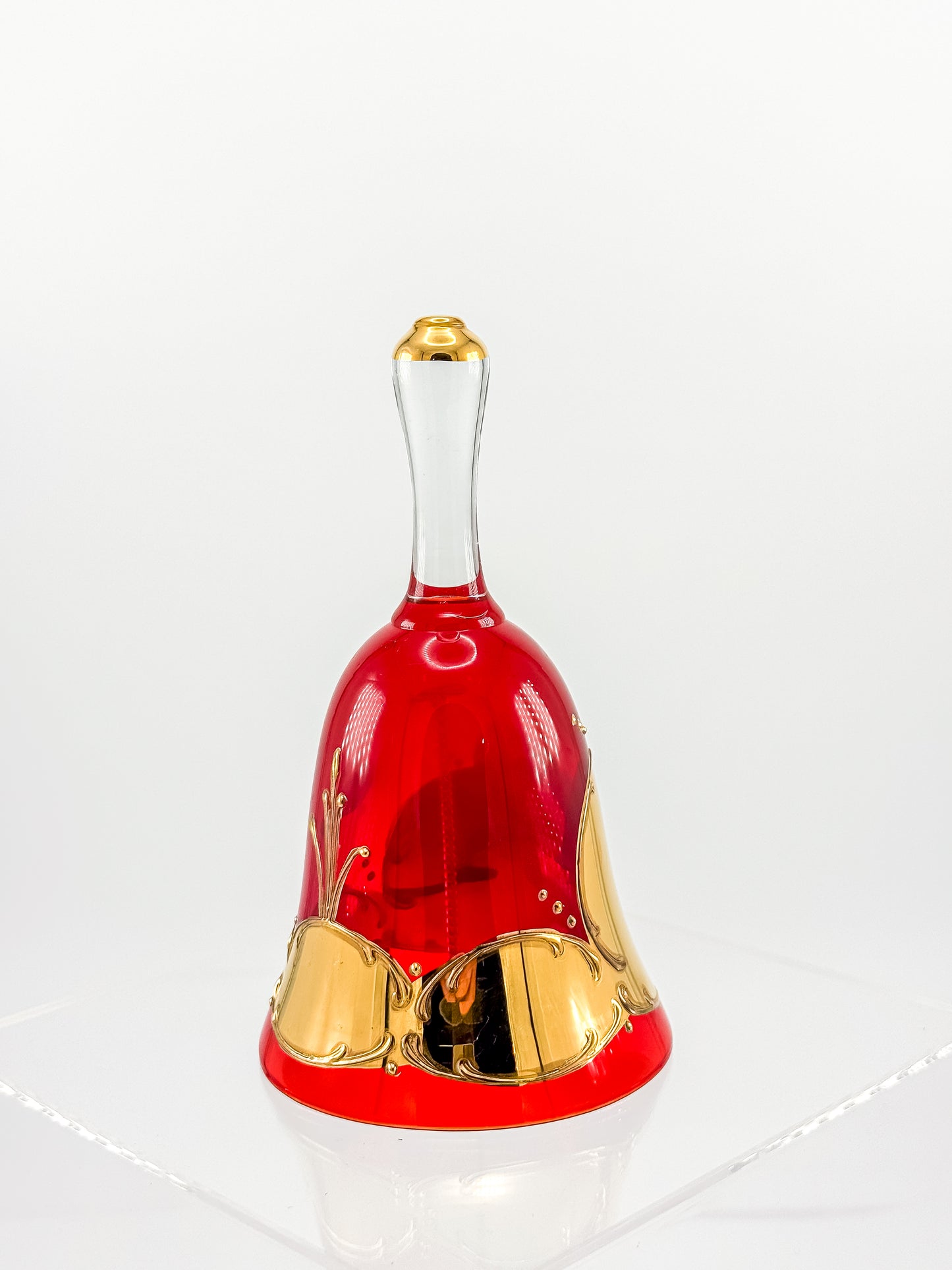 Murano Glass Bell – Ruby Red with 24K Gold & Hand-Painted Enamel Floral