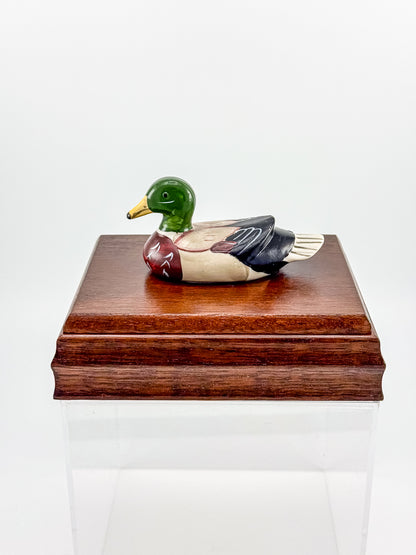 Vintage Mahogany Double Playing Card Box — Hand-Painted Mallard Duck Lid, Two Sealed Decks