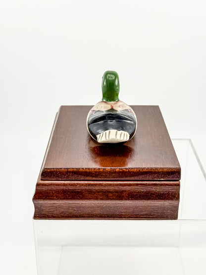Vintage Mahogany Double Playing Card Box — Hand-Painted Mallard Duck Lid, Two Sealed Decks