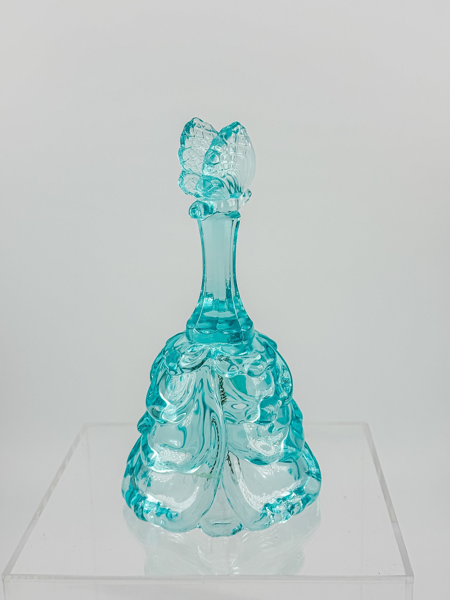 Fenton Art Glass Aqua Butterfly Bell — Handmade in USA