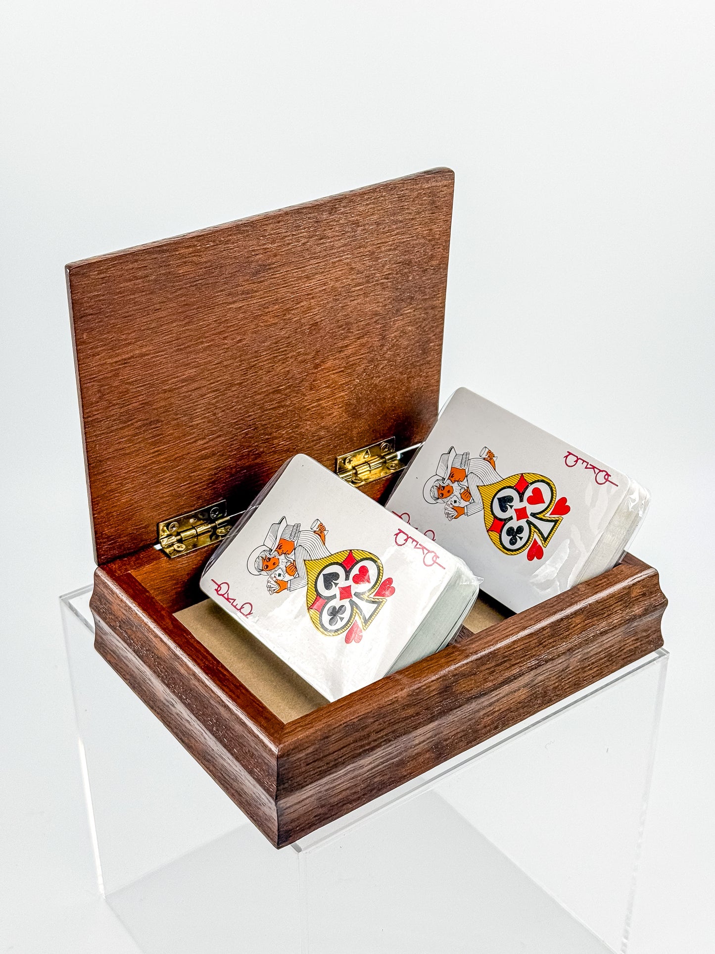 Vintage Mahogany Double Playing Card Box — Hand-Painted Mallard Duck Lid, Two Sealed Decks