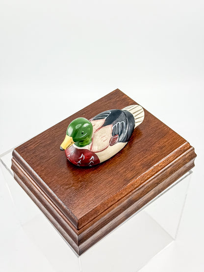 Vintage Mahogany Double Playing Card Box — Hand-Painted Mallard Duck Lid, Two Sealed Decks