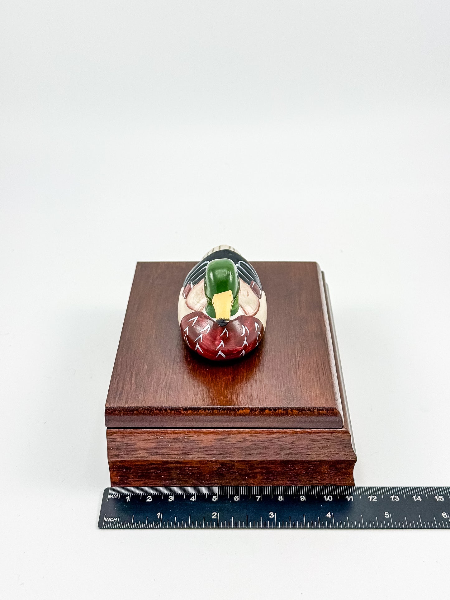 Vintage Mahogany Double Playing Card Box — Hand-Painted Mallard Duck Lid, Two Sealed Decks