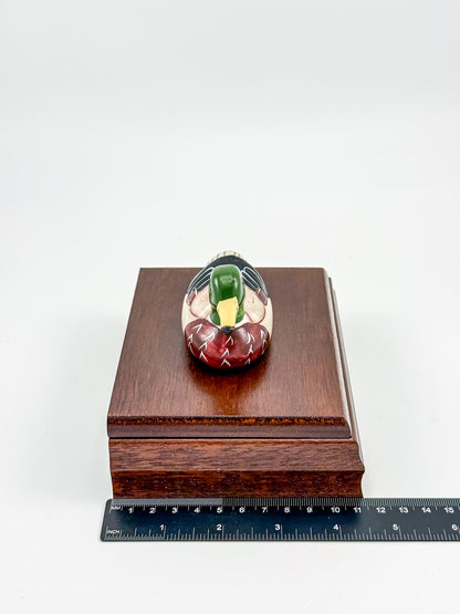 Vintage Mahogany Double Playing Card Box — Hand-Painted Mallard Duck Lid, Two Sealed Decks