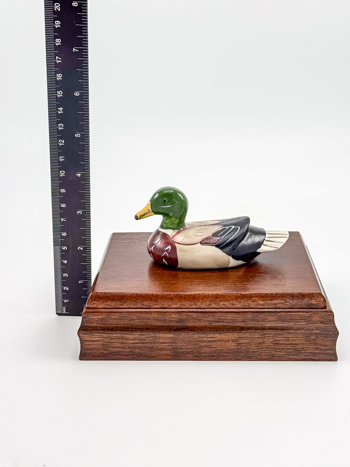 Vintage Mahogany Double Playing Card Box — Hand-Painted Mallard Duck Lid, Two Sealed Decks
