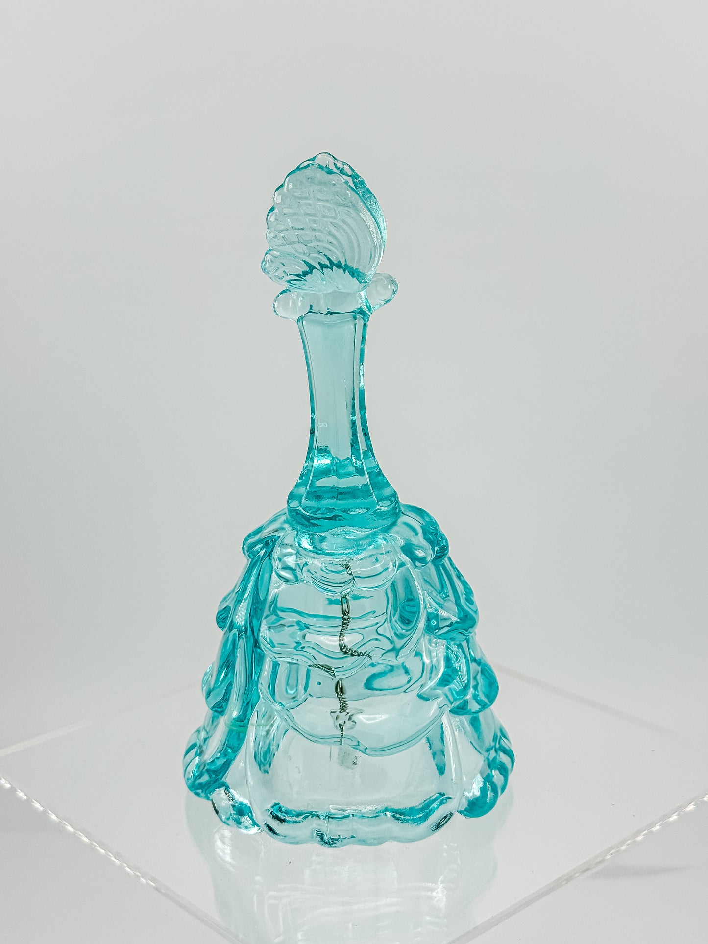 Fenton Art Glass Aqua Butterfly Bell — Handmade in USA