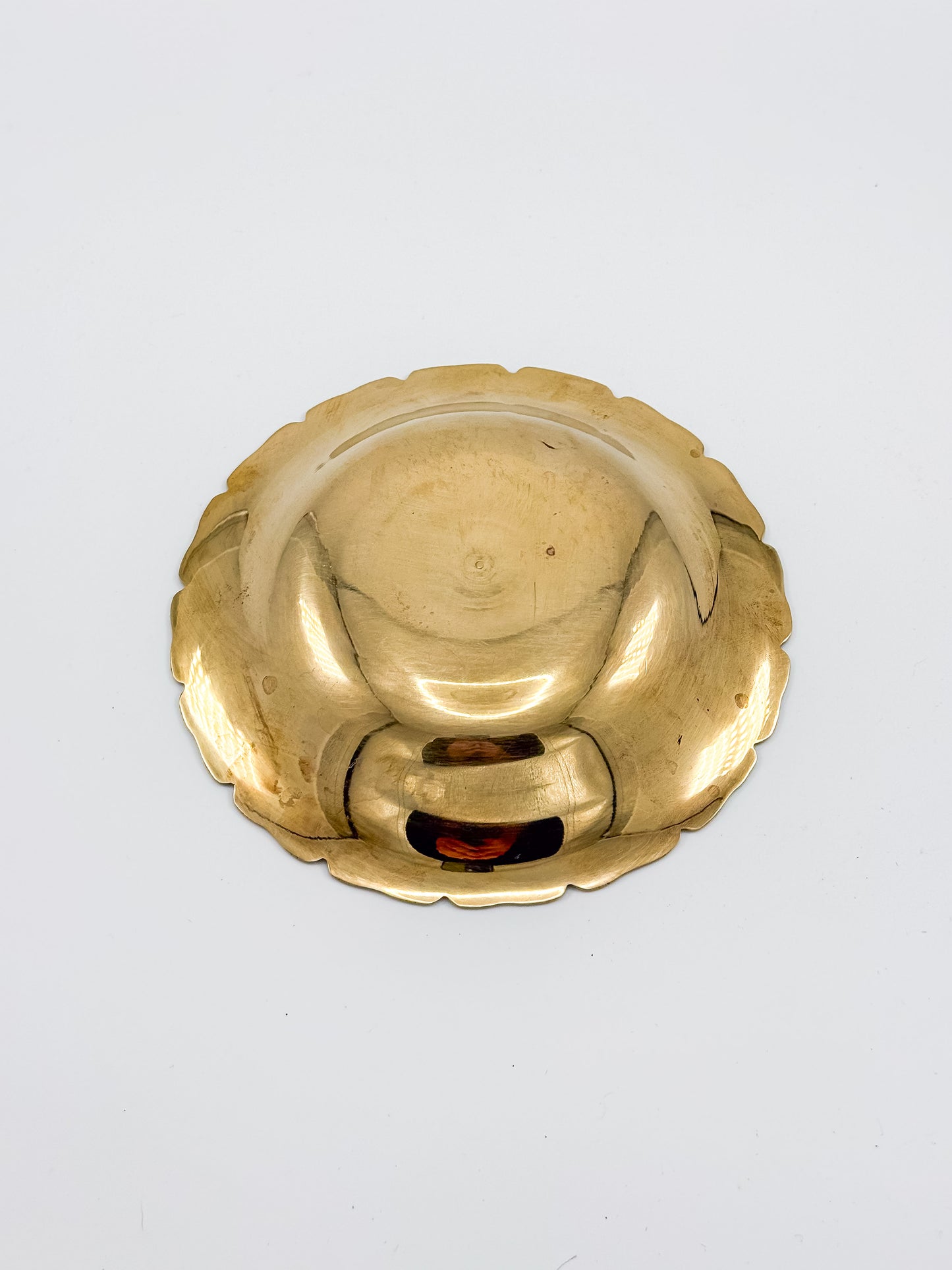 Floral Enameled Brass Plate with Scalloped Edge