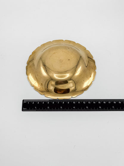 Floral Enameled Brass Plate with Scalloped Edge