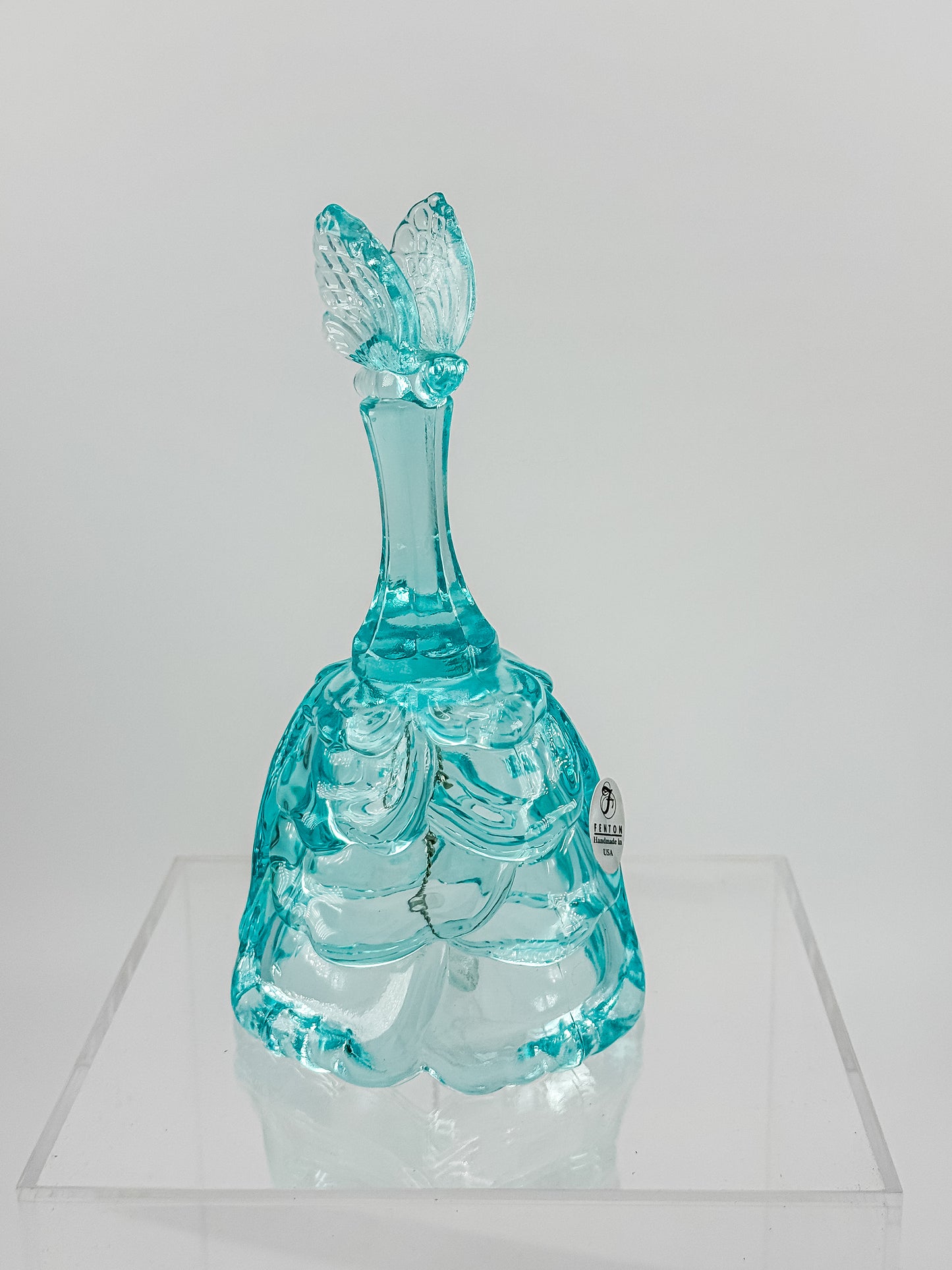 Fenton Art Glass Aqua Butterfly Bell — Handmade in USA