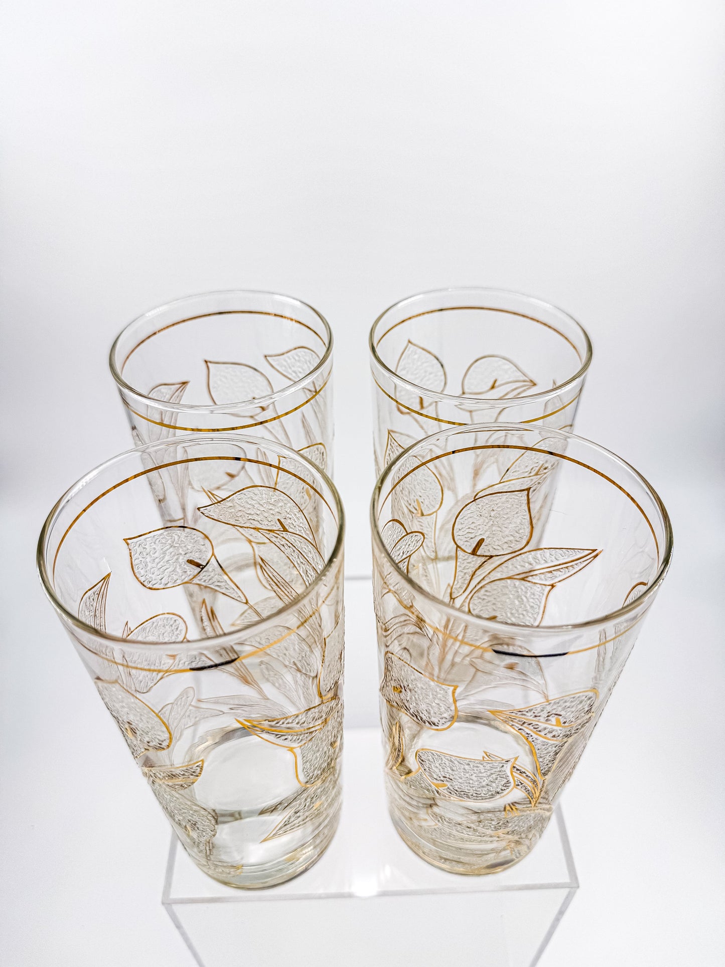 Culver "Ice Flower" Calla Lily 22k Gold Highball Glasses — Set of 4