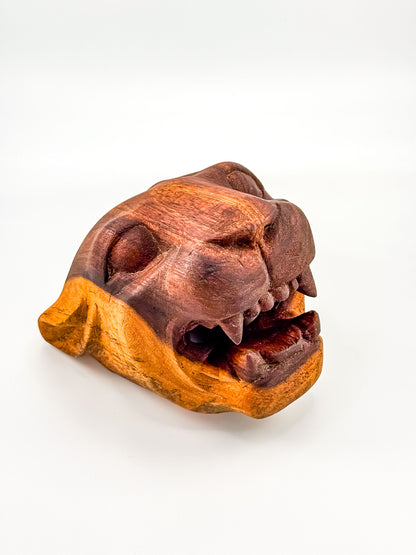 Vintage Hand-Carved Wooden Jaguar Head
