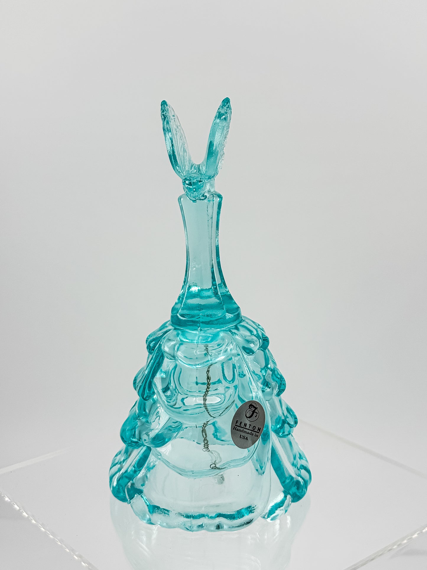 Fenton Art Glass Aqua Butterfly Bell — Handmade in USA