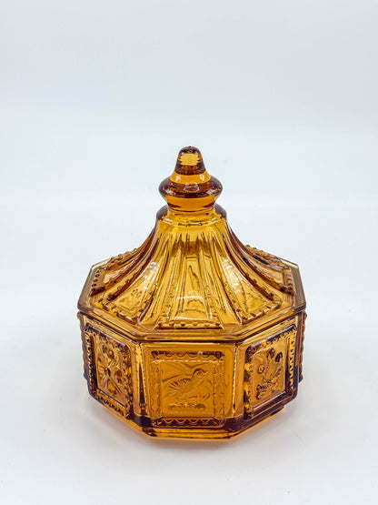 Vintage Imperial Glass Amber Octagonal Lidded Dish