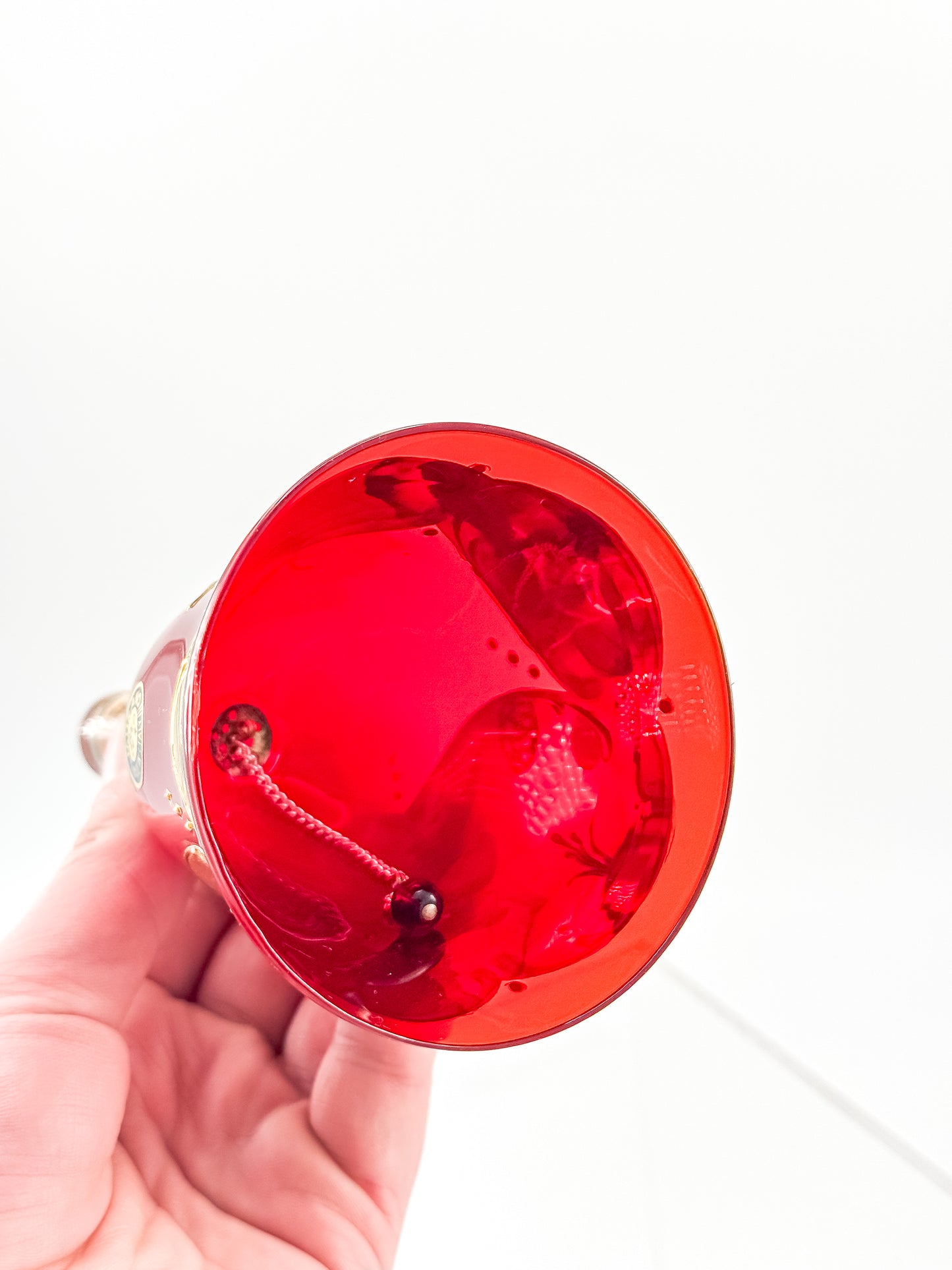 Murano Glass Bell – Ruby Red with 24K Gold & Hand-Painted Enamel Floral