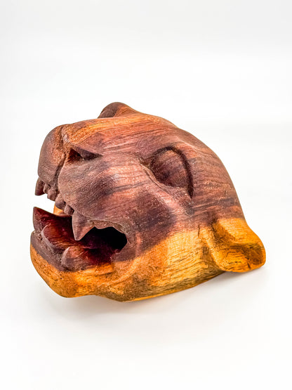 Vintage Hand-Carved Wooden Jaguar Head