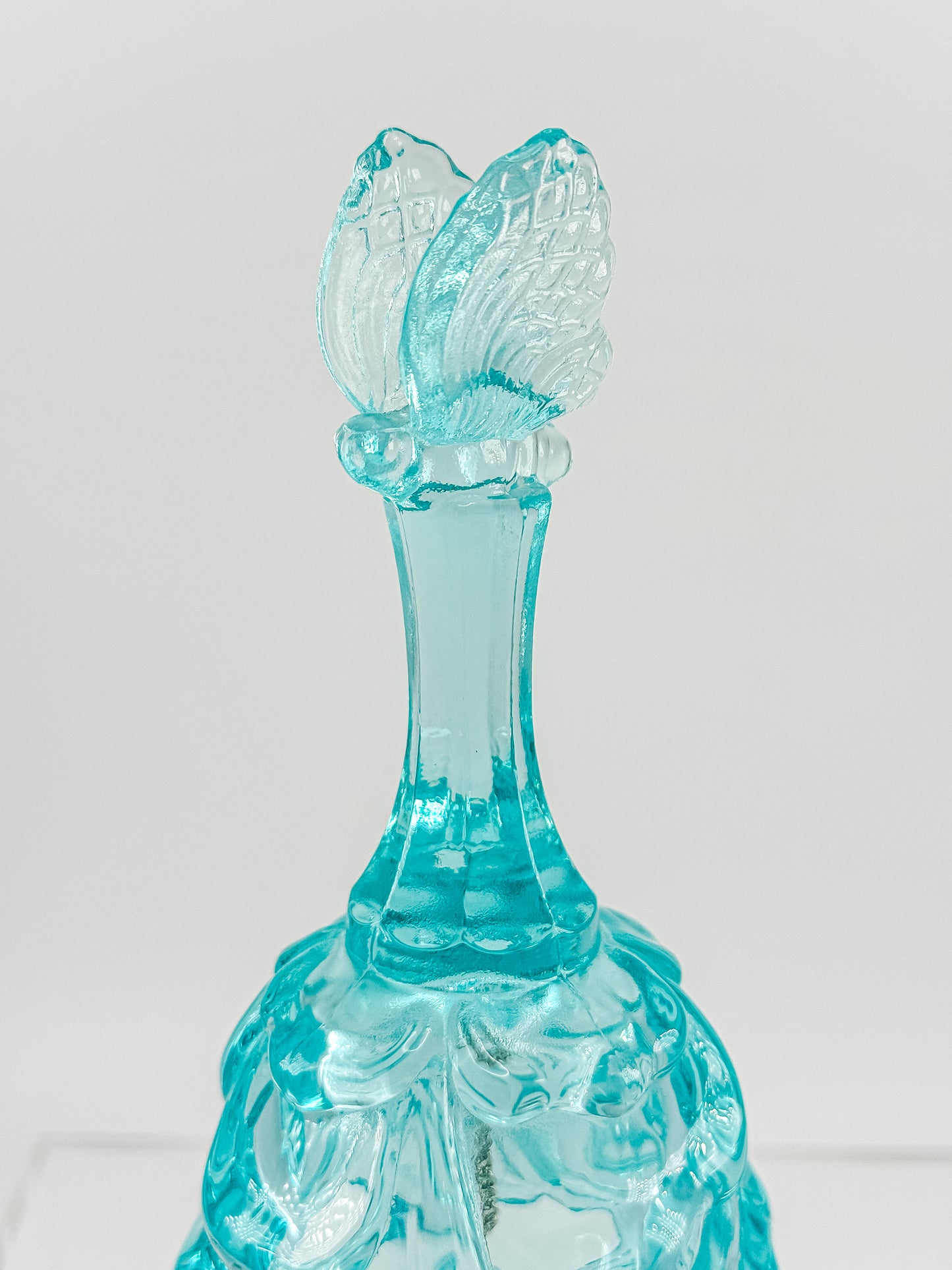 Fenton Art Glass Aqua Butterfly Bell — Handmade in USA