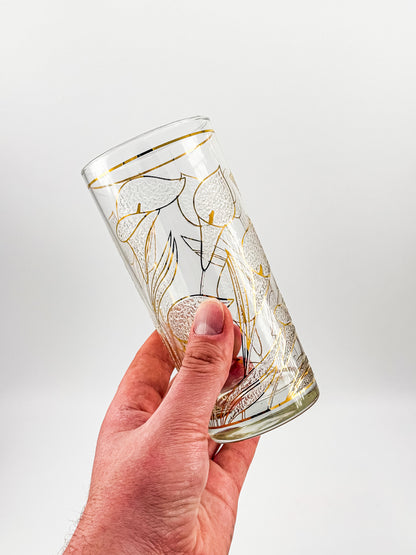 Culver "Ice Flower" Calla Lily 22k Gold Highball Glasses — Set of 4