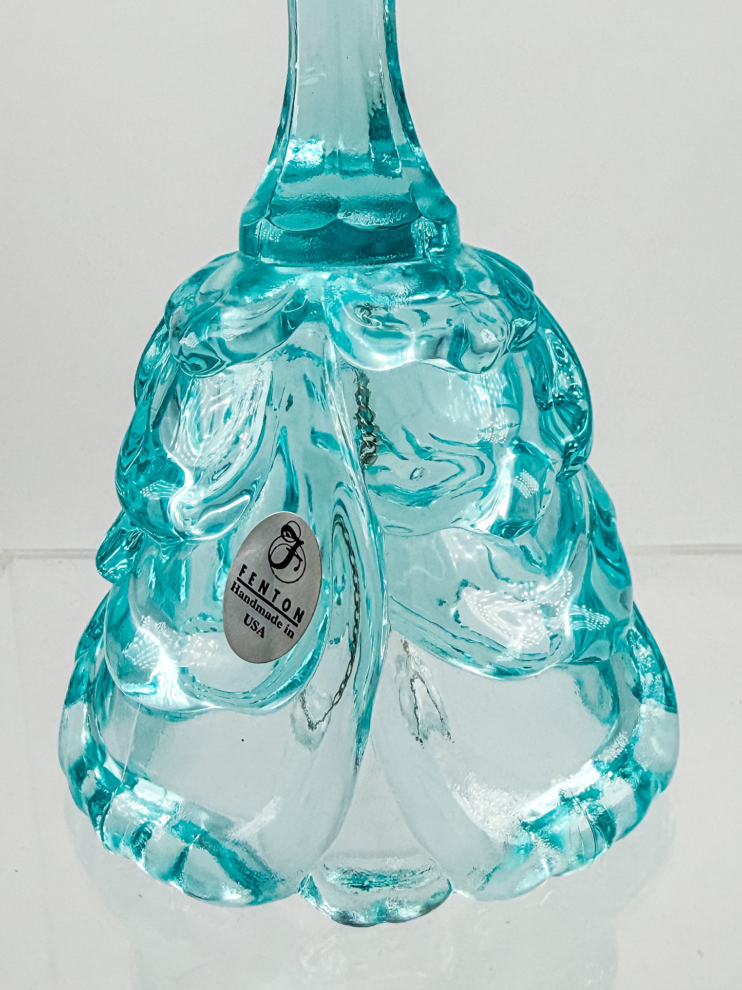 Fenton Art Glass Aqua Butterfly Bell — Handmade in USA