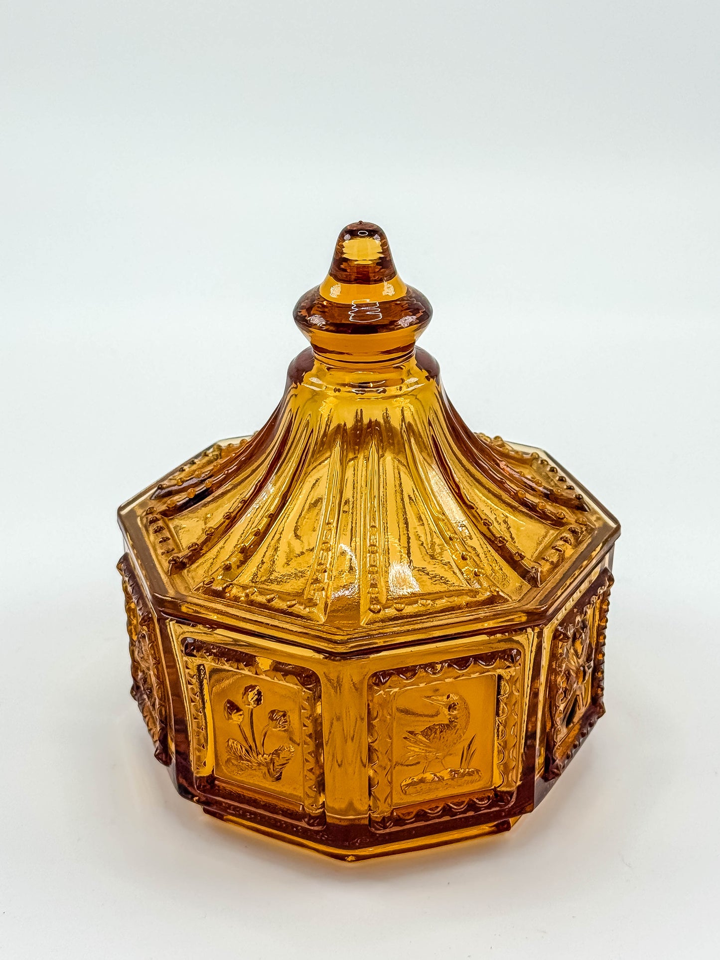 Vintage Imperial Glass Amber Octagonal Lidded Dish