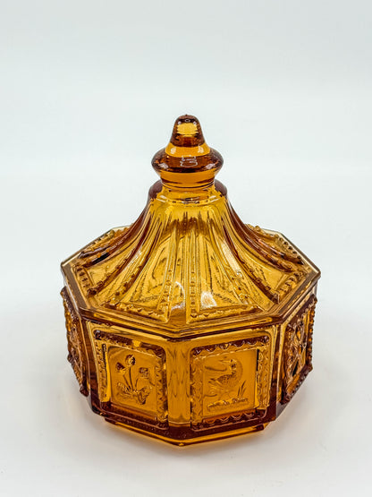 Vintage Imperial Glass Amber Octagonal Lidded Dish