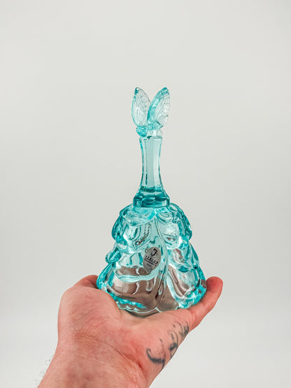 Fenton Art Glass Aqua Butterfly Bell — Handmade in USA