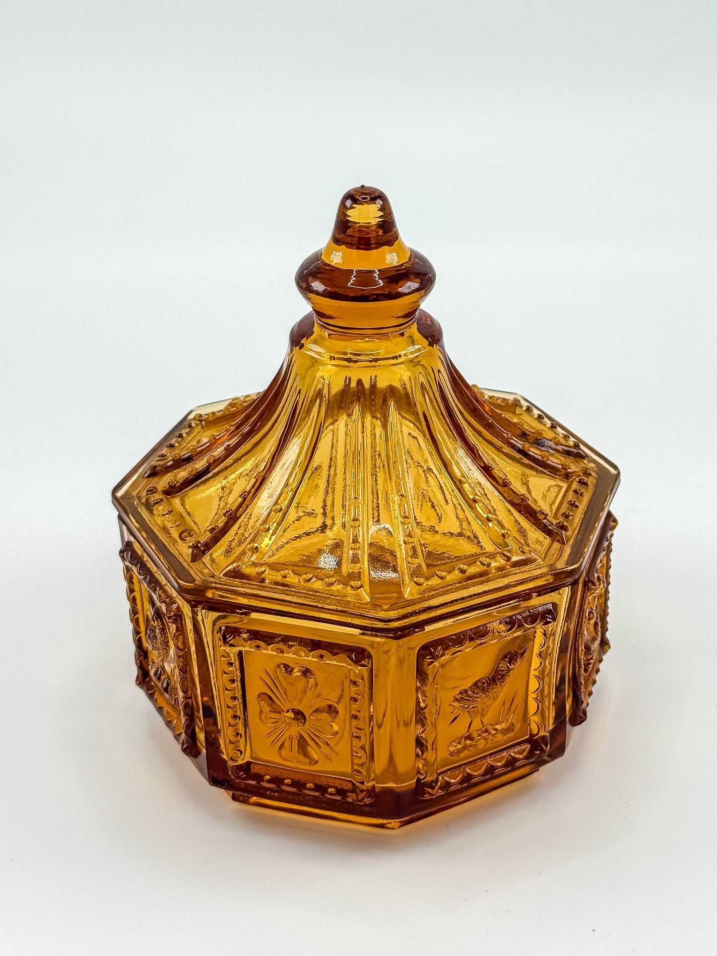 Vintage Imperial Glass Amber Octagonal Lidded Dish