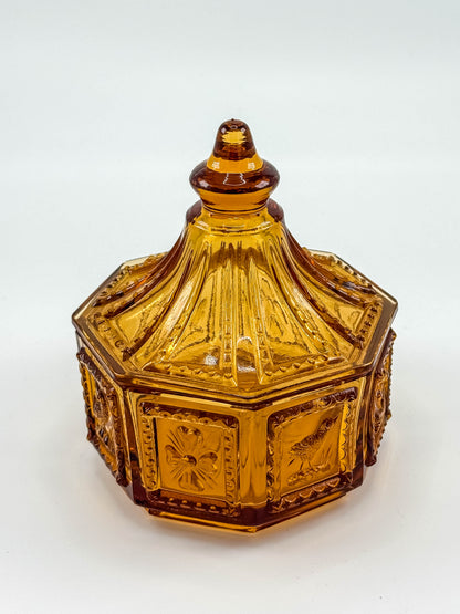 Vintage Imperial Glass Amber Octagonal Lidded Dish