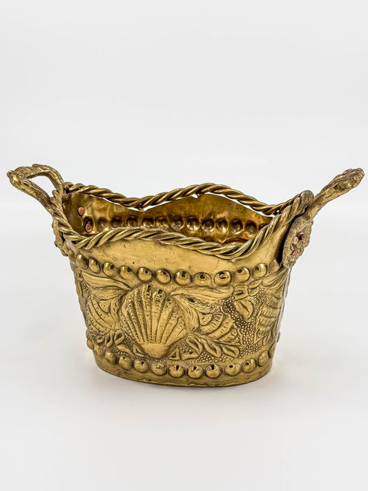 Brass Seashell Nautical Handled Basket