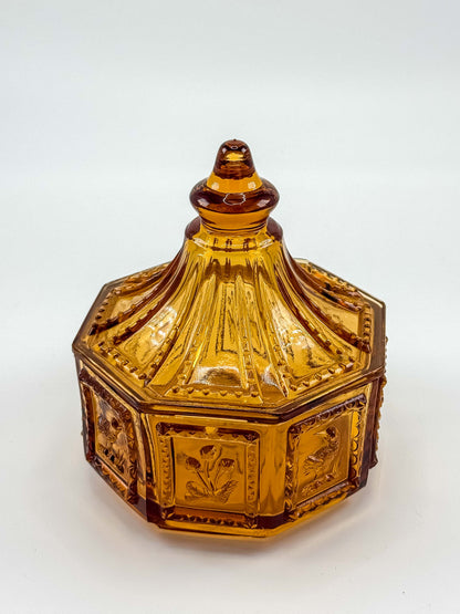 Vintage Imperial Glass Amber Octagonal Lidded Dish