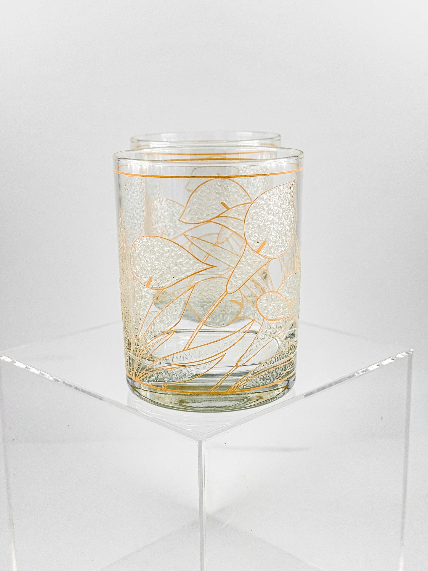 Culver "Ice Flower" Calla Lily 22k Gold Rocks Glasses — Set of 2