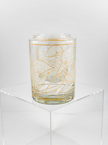 Culver "Ice Flower" Calla Lily 22k Gold Rocks Glasses — Set of 2