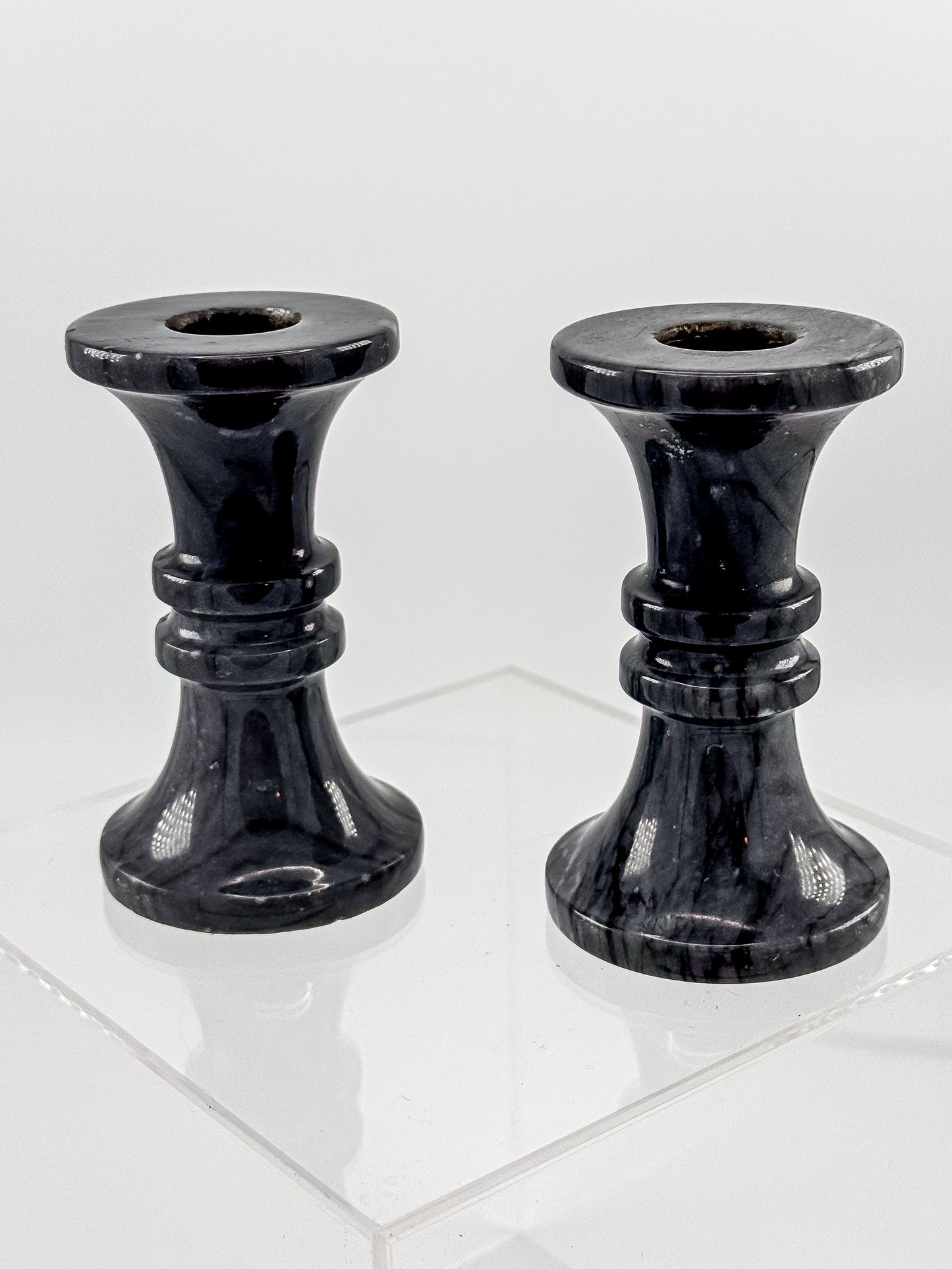 Vintage Black Marble Candlesticks - Pair