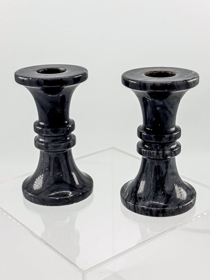 Vintage Black Marble Candlesticks - Pair