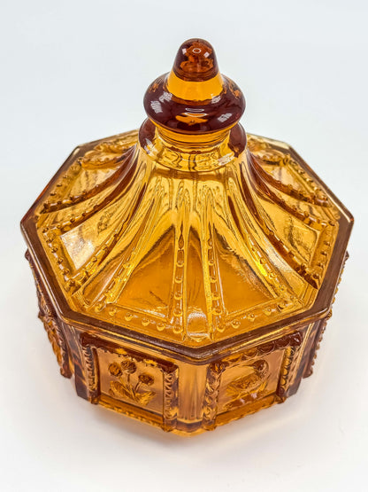 Vintage Imperial Glass Amber Octagonal Lidded Dish